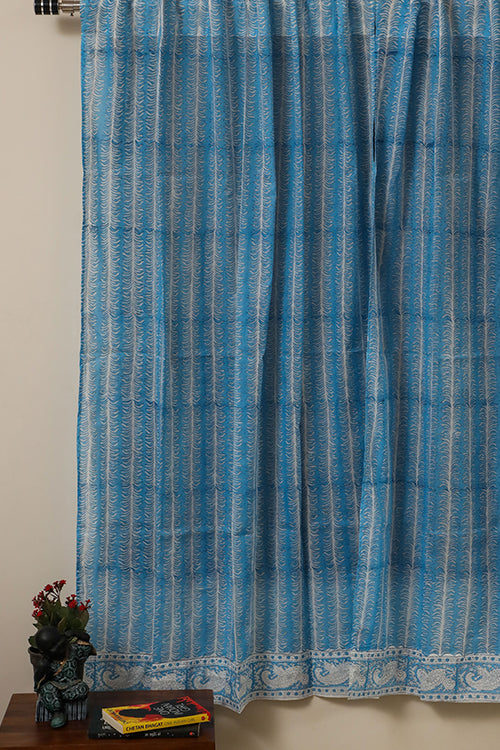 Sky Weed Handblock Printed Cotton Curtain | Single | Window, Door | 5ft, 7ft