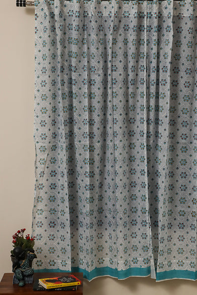 Twinkling Stars Handblock Printed Cotton Curtain | Single | Window, Door | 5ft, 7ft