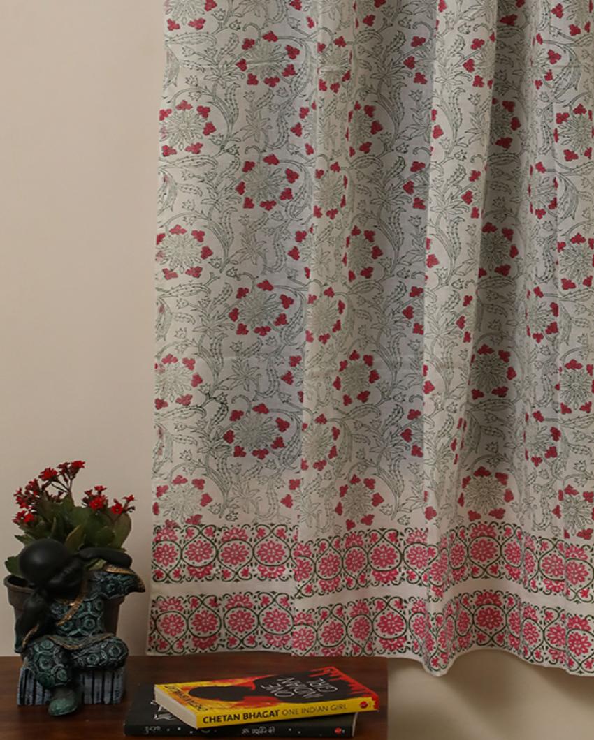 Floral Chakras Handblock Printed Cotton Window Curtain | 5 ft | Single