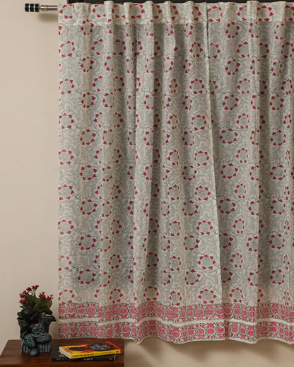 Floral Chakras Handblock Printed Cotton Window Curtain | 5 ft | Single