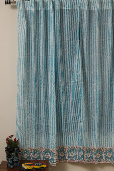 Sky Creeper Handblock Printed Cotton Curtain | Single | Window, Door | 5ft, 7ft