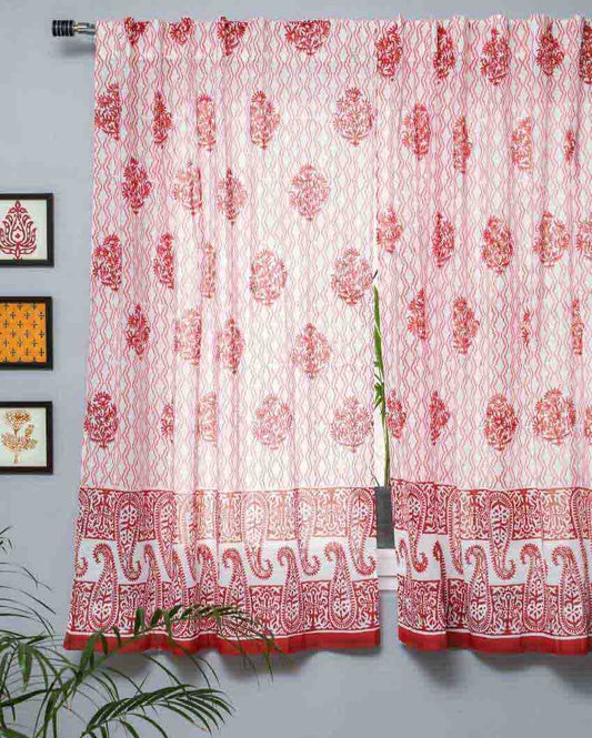 Dazzling Rose Hand Block Printed Window Curtain | 5 X 4 Ft