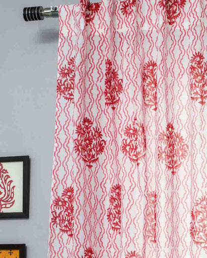 Dazzling Rose Hand Block Printed Window Curtain | 5 X 4 Ft