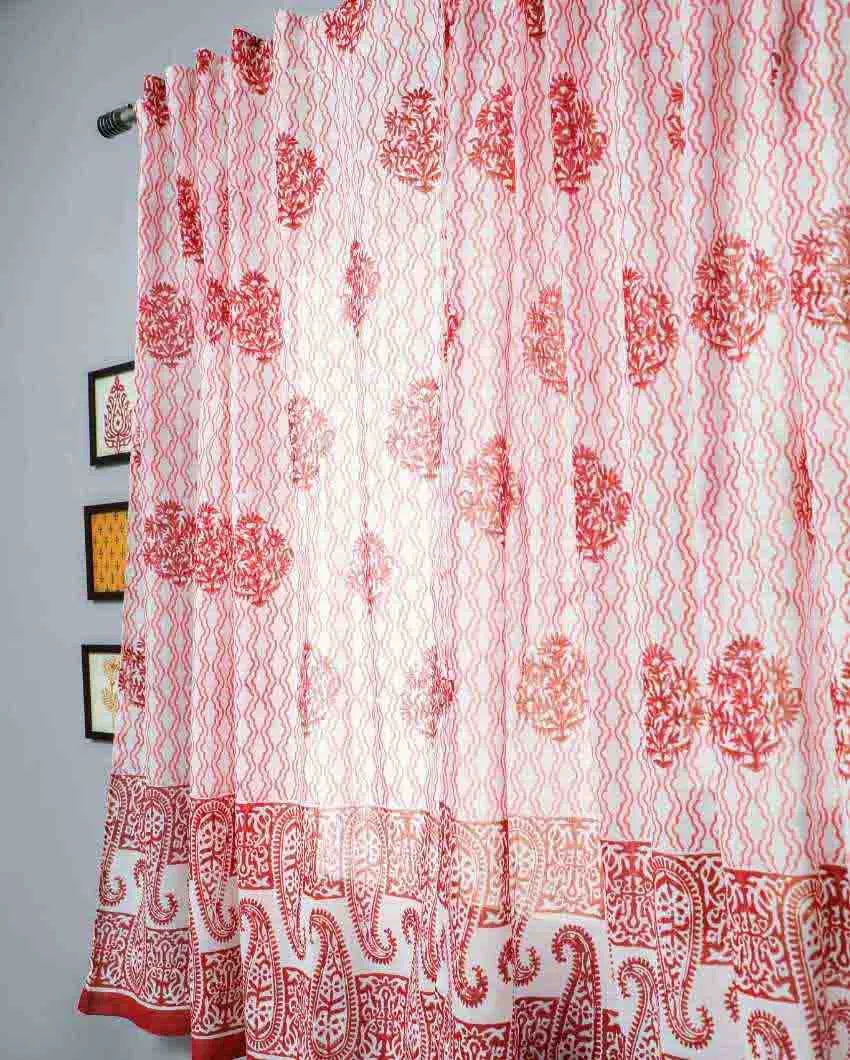 Dazzling Rose Hand Block Printed Window Curtain | 5 X 4 Ft