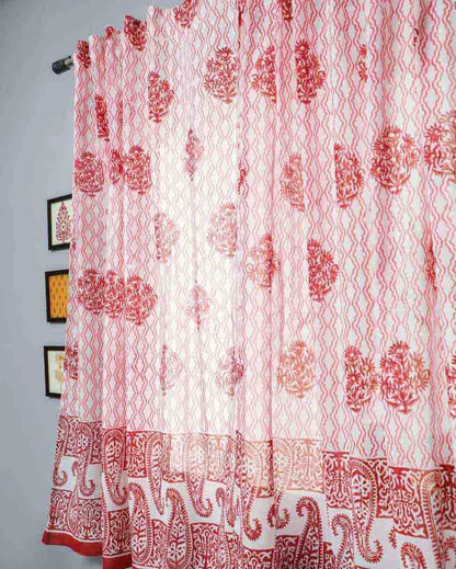 Dazzling Rose Hand Block Printed Window Curtain | 5 X 4 Ft