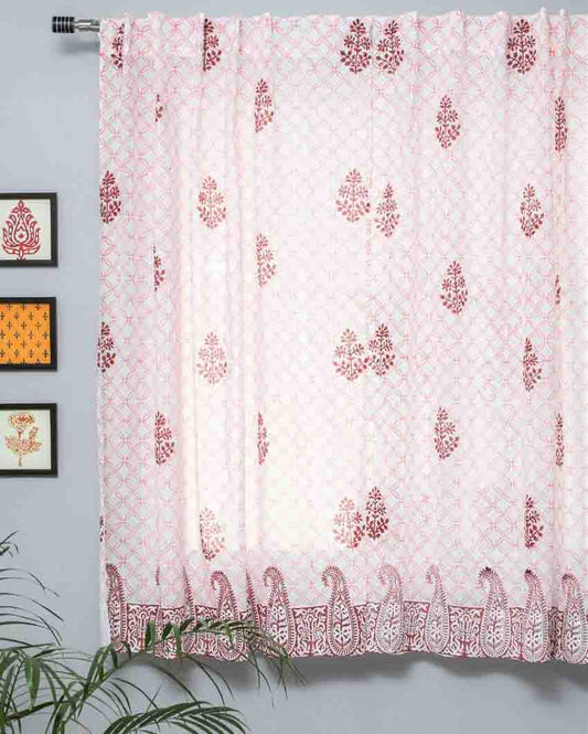 Bunz’s Red Bangles Hand Block Printed Window Curtain | 5 X 4 Ft