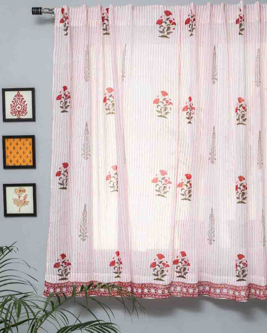 Red Retreat Hand Block Printed Window Curtain | 5 X 4 Ft