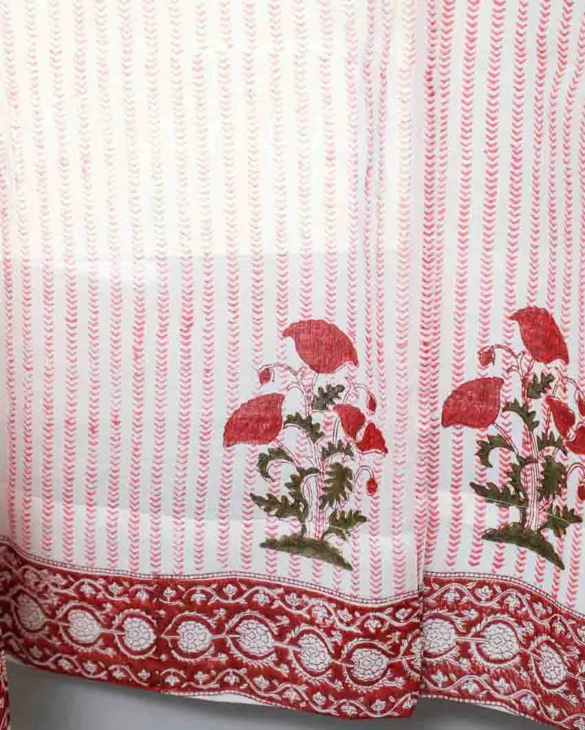 Red Retreat Hand Block Printed Window Curtain | 5 X 4 Ft