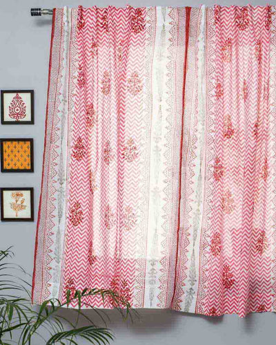 Blast Colour Red Hand Block Printed Window Curtain | 5 X 4 Ft