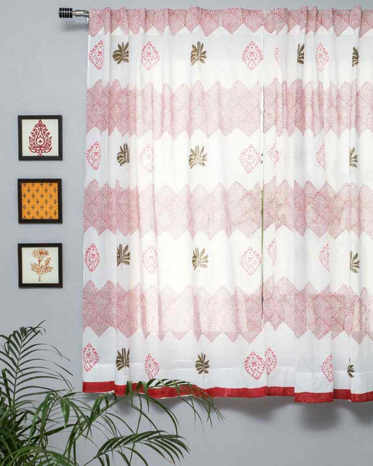 Gleaming Zigzags Hand Block Printed Window Curtain | 5 X 4 Ft
