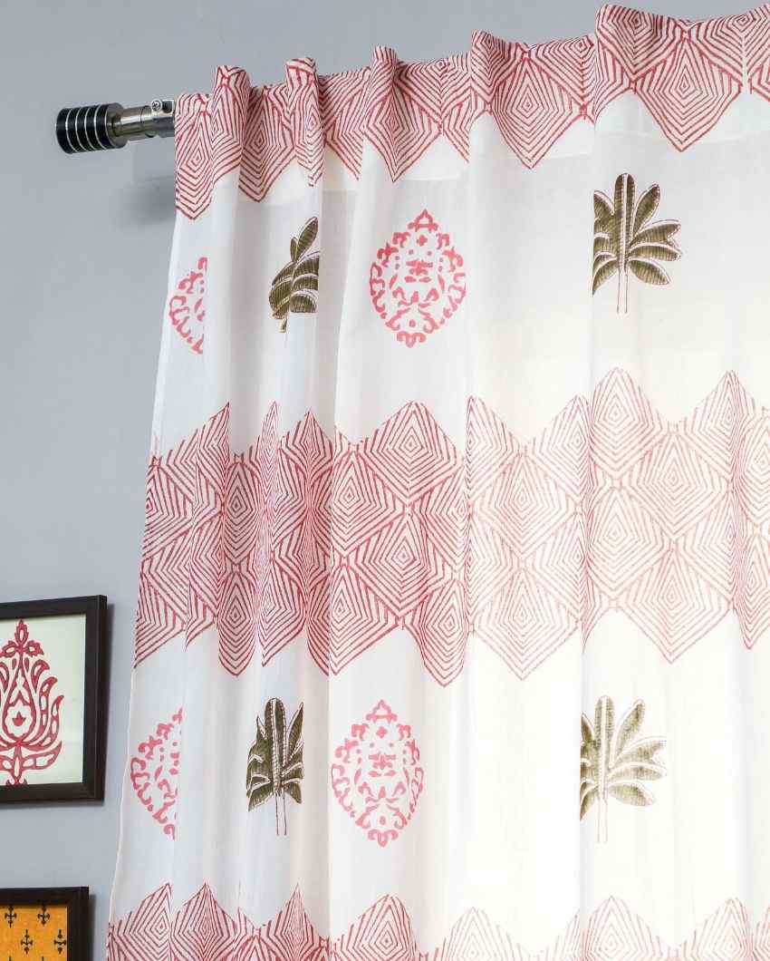 Gleaming Zigzags Hand Block Printed Window Curtain | 5 X 4 Ft