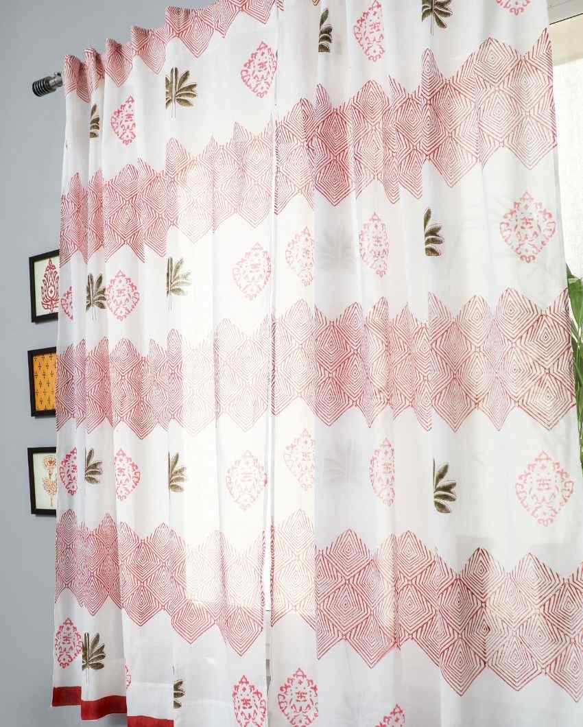 Gleaming Zigzags Hand Block Printed Window Curtain | 5 X 4 Ft