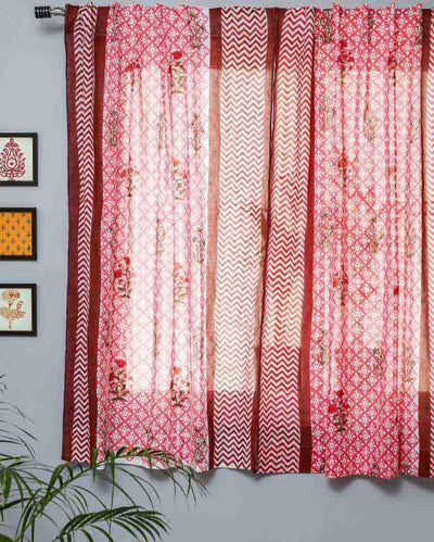 Jade Rose Hand Block Printed Window Curtain | 5 X 4 Ft