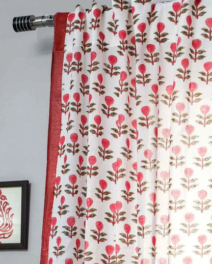 Evergreen Cherry Hand Block Printed Window Curtain | 5 X 4 Ft