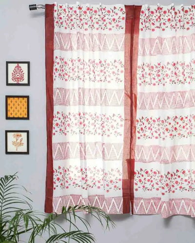 Zig Zag Ruby Crush Hand Block Printed Window Curtain | 5 X 4 Ft