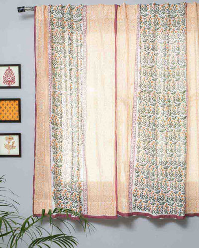 Fairyland Yellow Hand Block Printed Window Curtain | 5 X 4 Ft