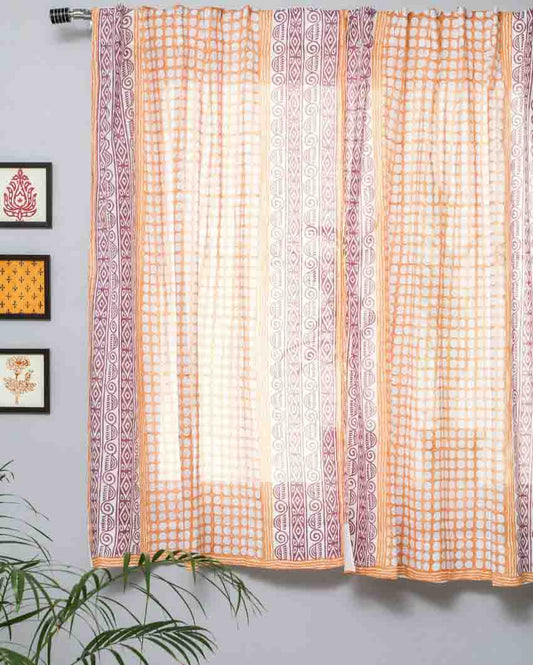 Harvest Sun Hand Block Printed Window Curtain | 5 X 4 Ft