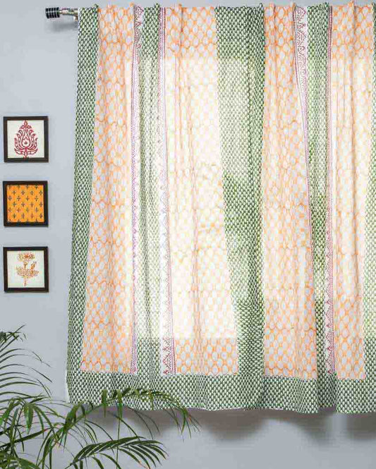 East Meets West Hand Block Printed Window Curtain | 5 X 4 Ft