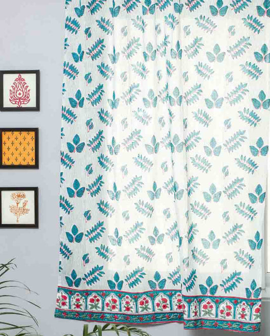 Glow Of Leaves Hand Block Printed Window Curtain | 5 X 4 Ft