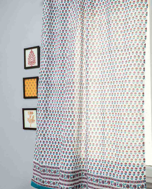 Florel Sprouts Hand Block Printed Window Curtain | 5 X 4 Ft