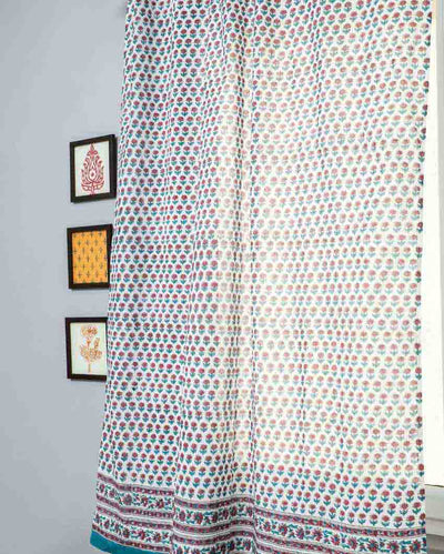 Florel Sprouts Hand Block Printed Window Curtain | 5 X 4 Ft