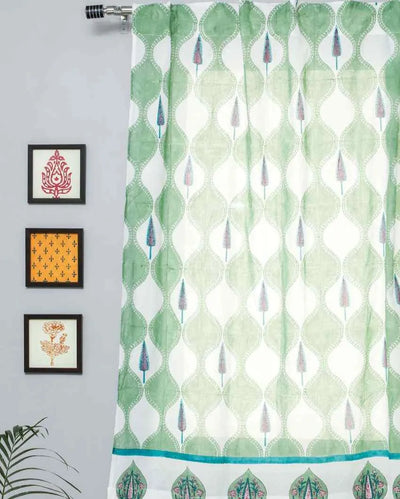 Aloe Palm Hand Block Printed Window Curtain | 5 X 4 Ft