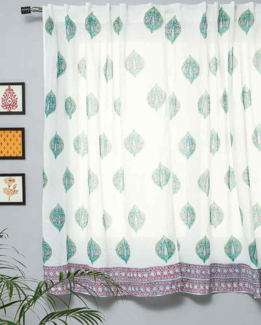 Green Palm Hand Block Printed Window Curtain | 5 X 4 Ft
