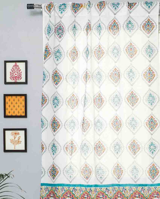 Carved Ornaments﻿ Hand Block Printed Window Curtain | 5 X 4 Ft