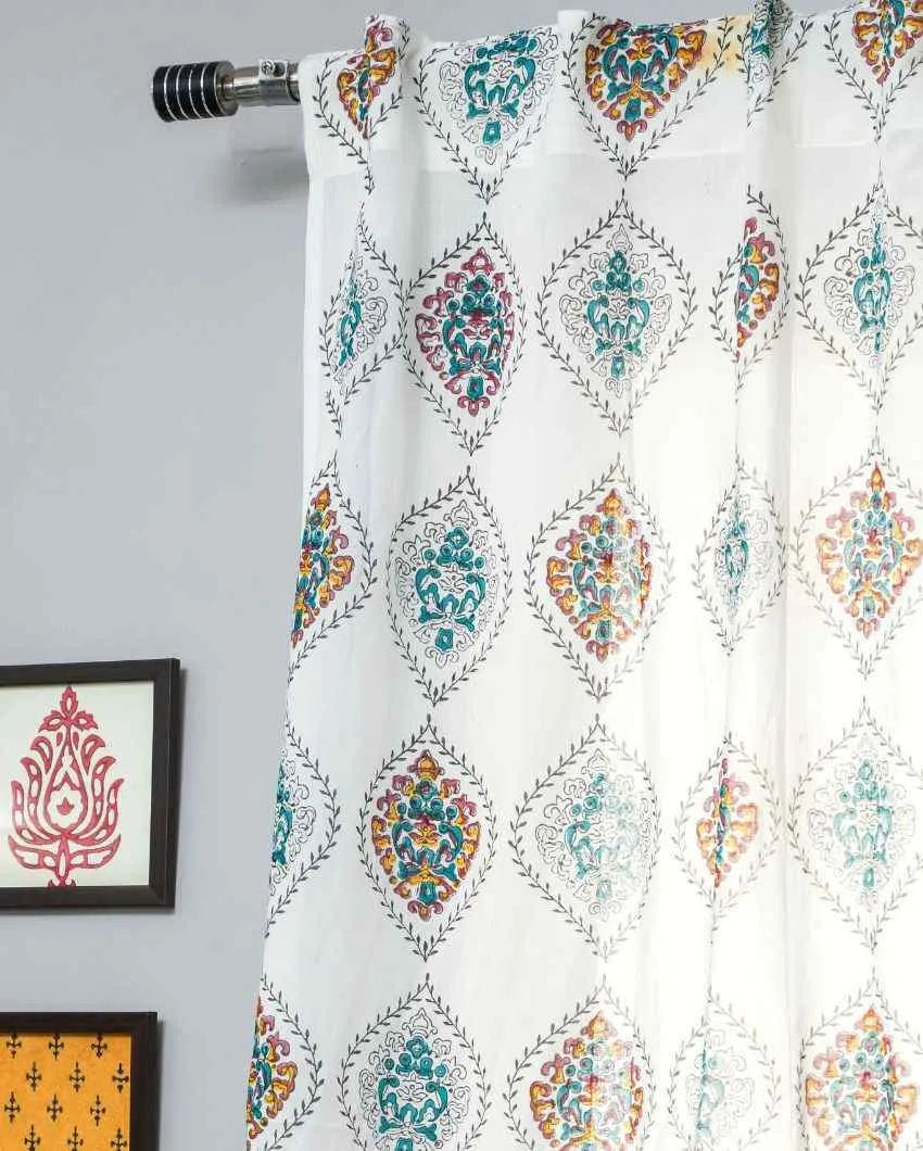 Carved Ornaments﻿ Hand Block Printed Window Curtain | 5 X 4 Ft