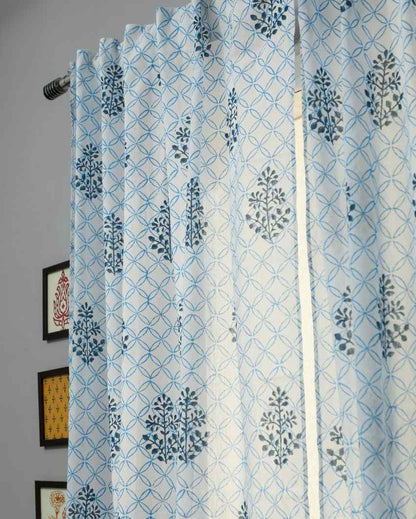 Cabbean Blue Hand Block Printed Window Curtain | 5 X 4 Ft