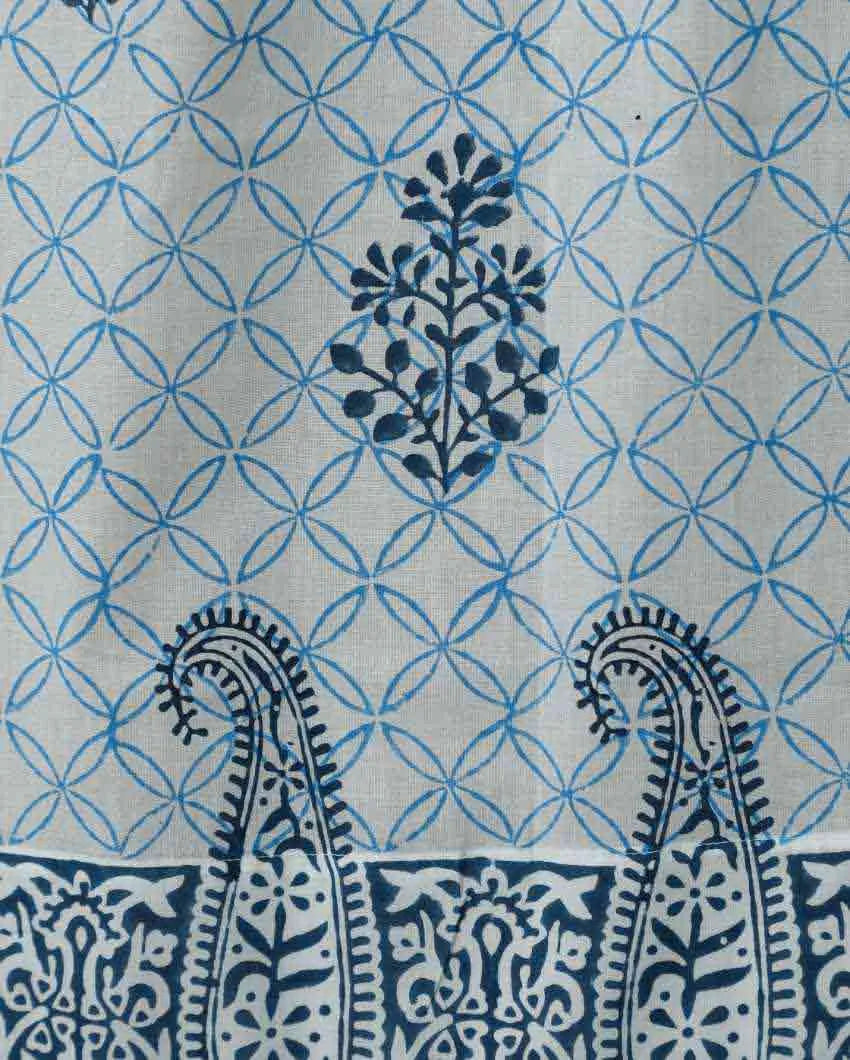 Cabbean Blue Hand Block Printed Window Curtain | 5 X 4 Ft