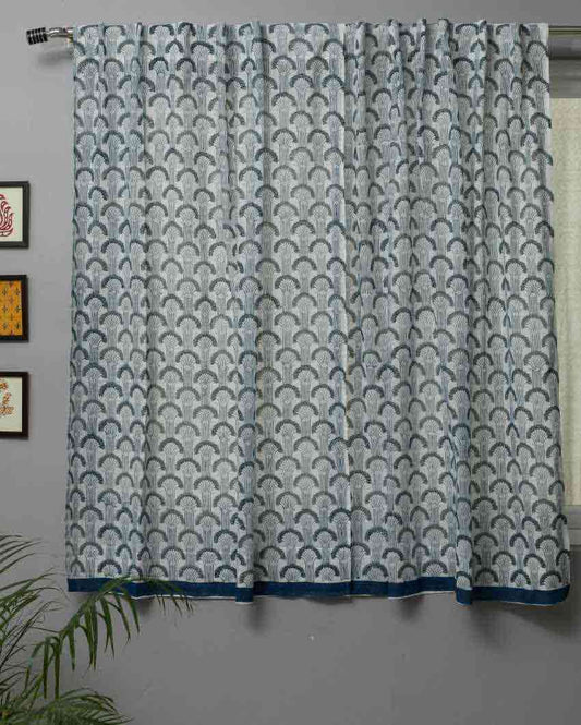 Sargasso Blue Hand Block Printed Window Curtain | 5 X 4 Ft