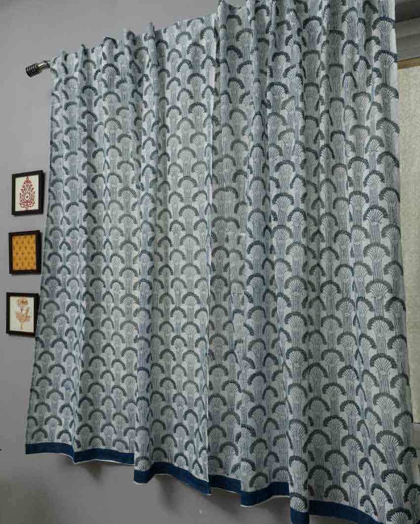 Sargasso Blue Hand Block Printed Window Curtain | 5 X 4 Ft