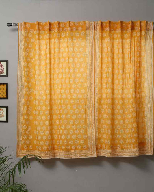 Sunflower Hand Block Printed Window Curtain | 5 X 4 Ft