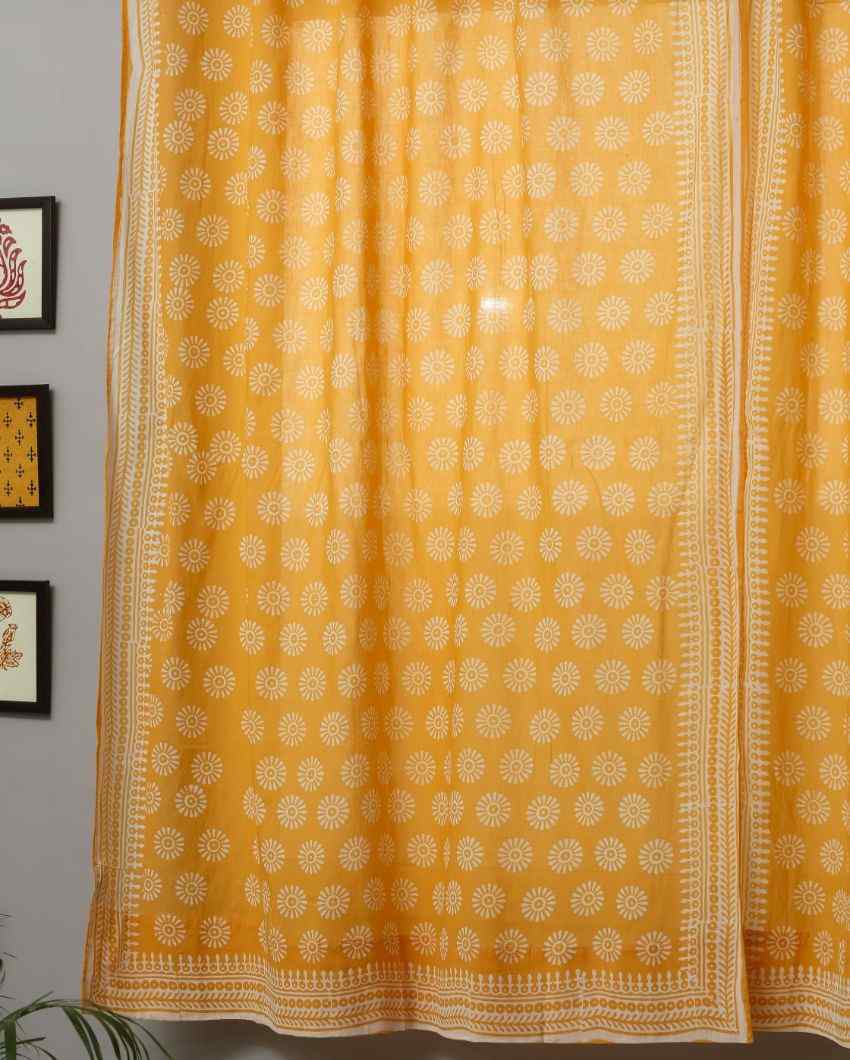 Sunflower Hand Block Printed Window Curtain | 5 X 4 Ft