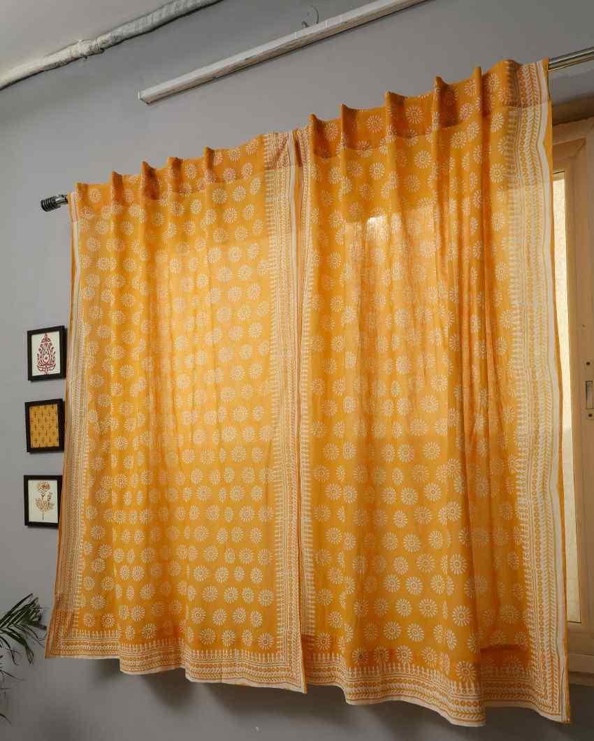 Sunflower Hand Block Printed Window Curtain | 5 X 4 Ft