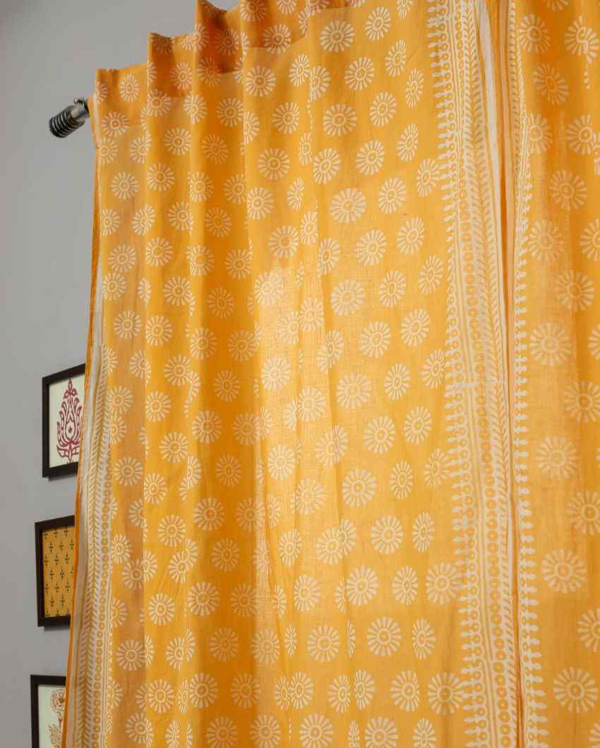 Sunflower Hand Block Printed Window Curtain | 5 X 4 Ft