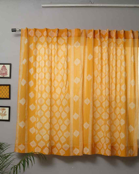 Daffodil Hand Block Printed Window Curtain | 5 X 4 Ft
