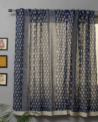 Delphinium Hand Block Printed Window Curtain | 5 X 4 Ft