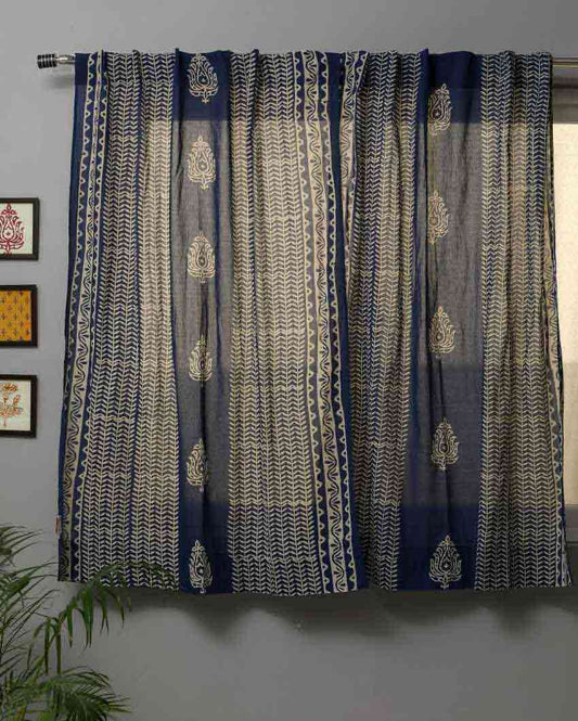 Hydrangea Hand Block Printed Window Curtain | 5 X 4 Ft