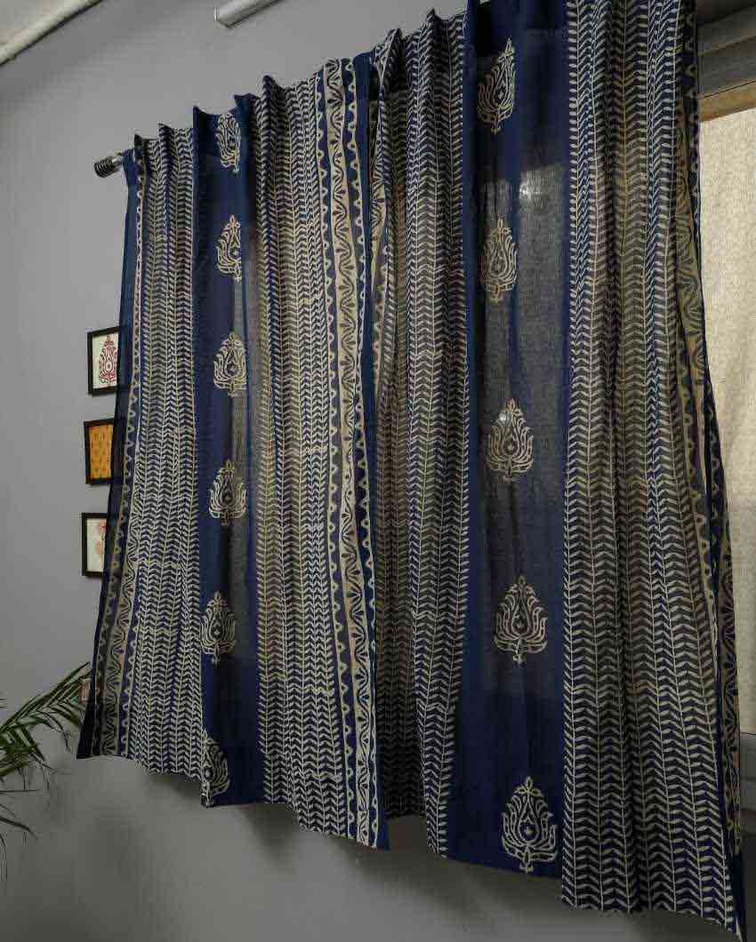 Hydrangea Hand Block Printed Window Curtain | 5 X 4 Ft