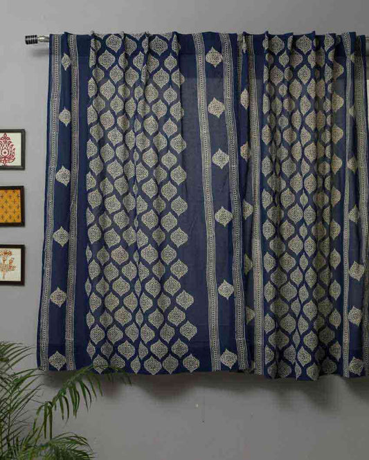 Floral Dome Hand Block Printed Window Curtain | 5 X 4 Ft