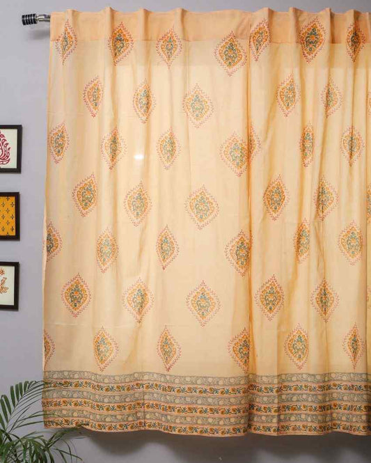 Multicolor Floral Design Hand Block Printed Window Curtain | 5 X 4 Ft