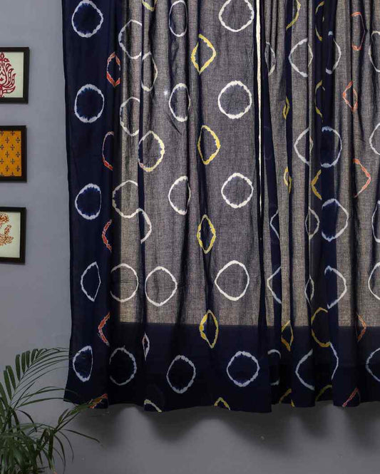 Multicolor Flax Hand Block Printed Window Curtain | 5 X 4 Ft