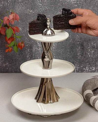 Elegant Silver & White 3-Tier Pastries and Dessert Metal Stand | 5 x 13 inches