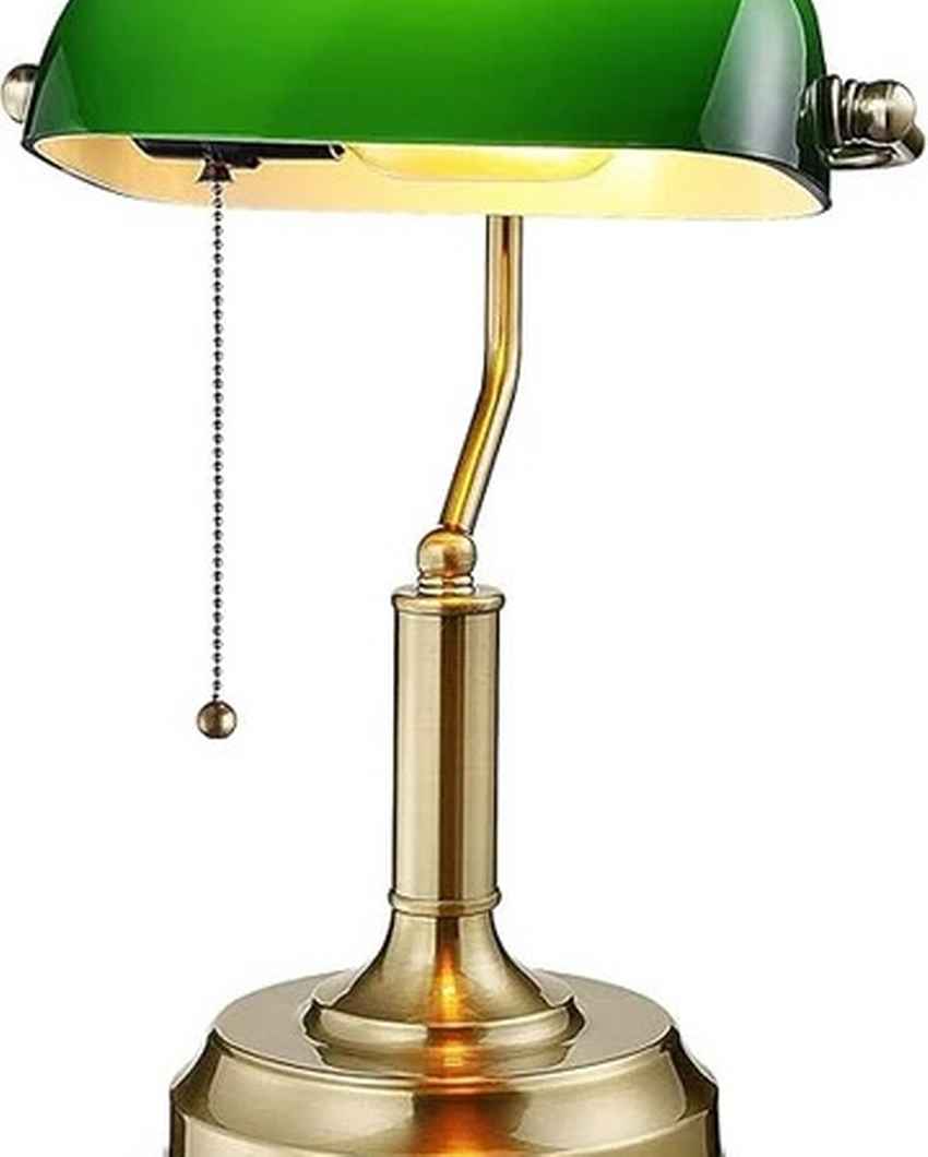 Classic Banker Shade Green & Gold Metal Table Lamp | 11 x 15 x 7 inches