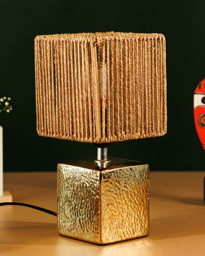 Ceramic Table Lamp with Rope-Style Shade | 6 x 12 inches