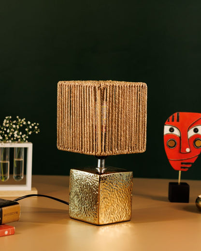 Ceramic Table Lamp with Rope-Style Shade | 6 x 12 inches