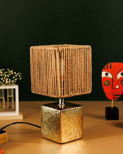 Ceramic Table Lamp with Rope-Style Shade | 6 x 12 inches