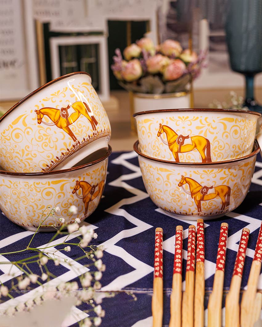 Unique Porcelain 6 Bowls With Chop Sticks Set